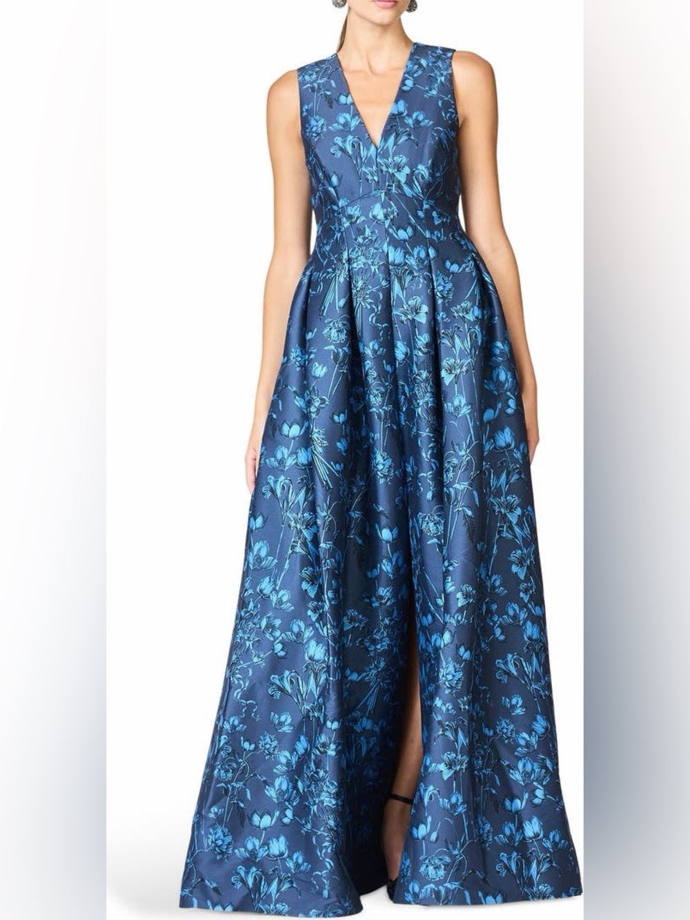 Sachin & Babi Brooke Floral Sleeveless Empire Waist Mikado Gown